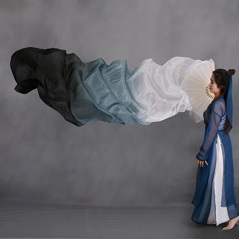 Belly Dance Accessories Fans Gradient Color for Adult Foldable 100% Real Silk Veil Dance Outfit Accessories Performance Suit