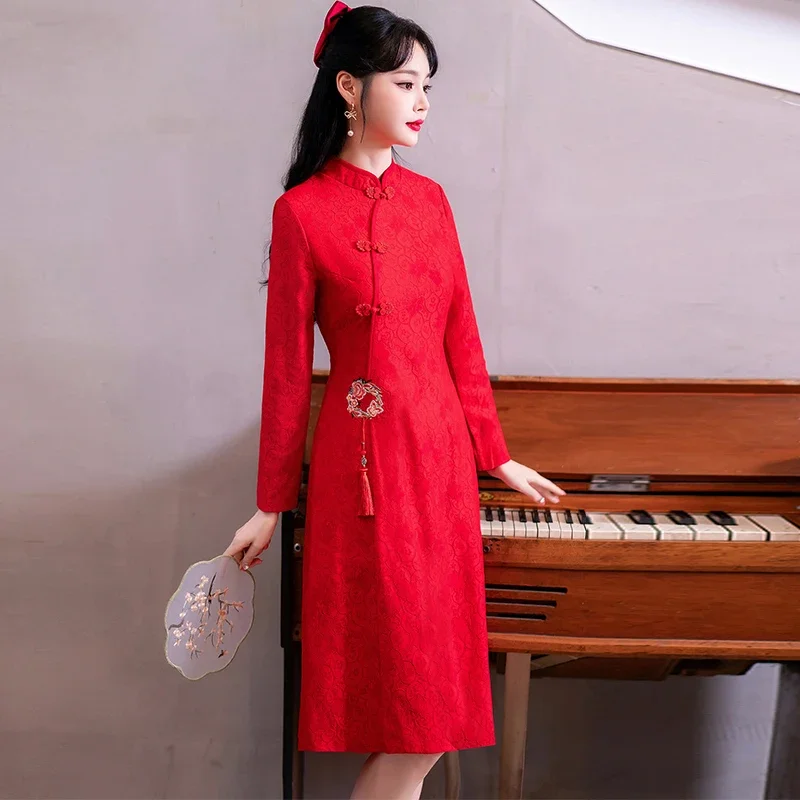 

Chinese Traditional Qipao Asian Dress Women's Clothing Vietnamese Dress High-end Modern Improved Long Sleeve Cheongsam