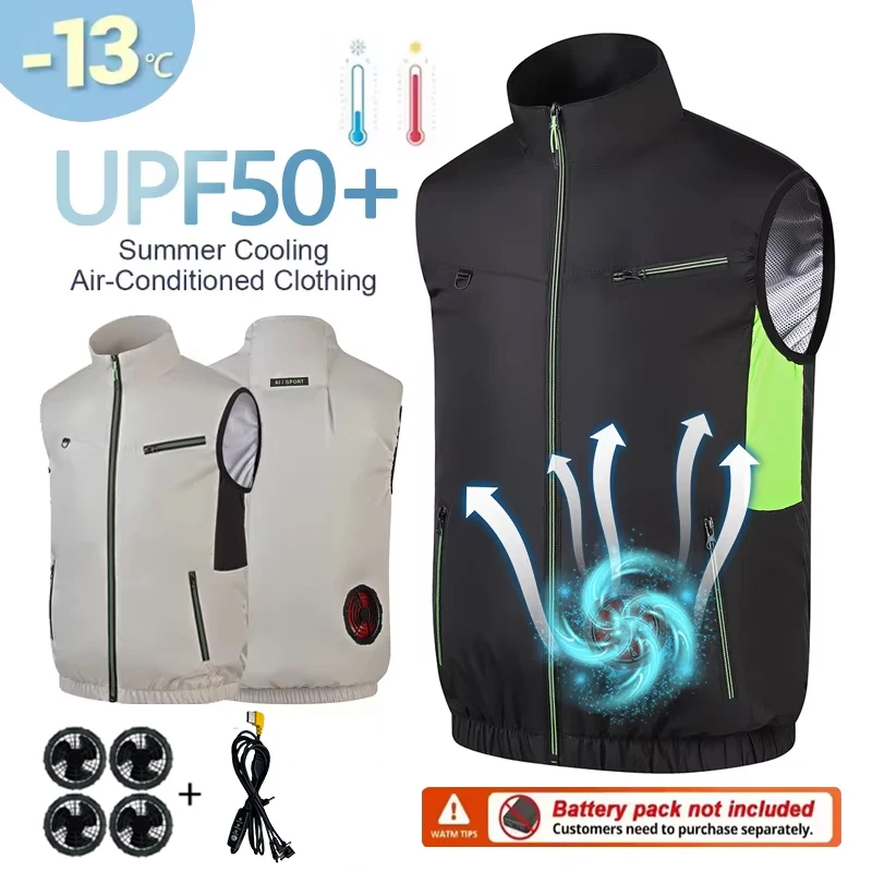 Sommer-Kühlweste & Hitzschutzweste mit 2-4 Ventilatoren, gekühlte Outdoor-Weste, Ventilator-Arbeitsjacke, Kühlweste, Unisex-Stil.