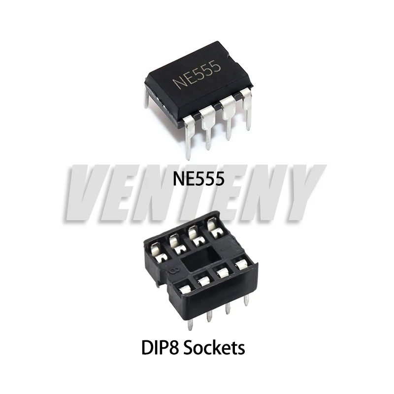 20 piezas (10 cada una) enchufes DIP de 8 pines y Chip oscilador de programación de temporizador NE555P IC 555 NE555