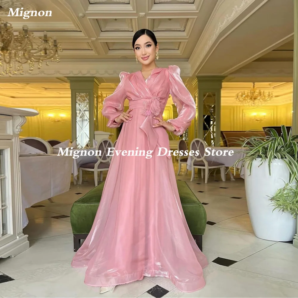 Mignon Satin A-line V-neck Ruffle Formal Prom Gown Floor Length luxury Evening Formal Elegant Party Dress for Women 2023