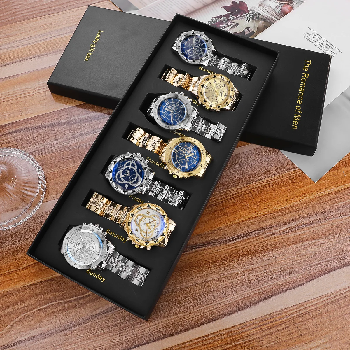 Men 7‑Pcs Watch Iced‑Out Rhine - đánh giá và giá Smartwatch Premium Watches For Men