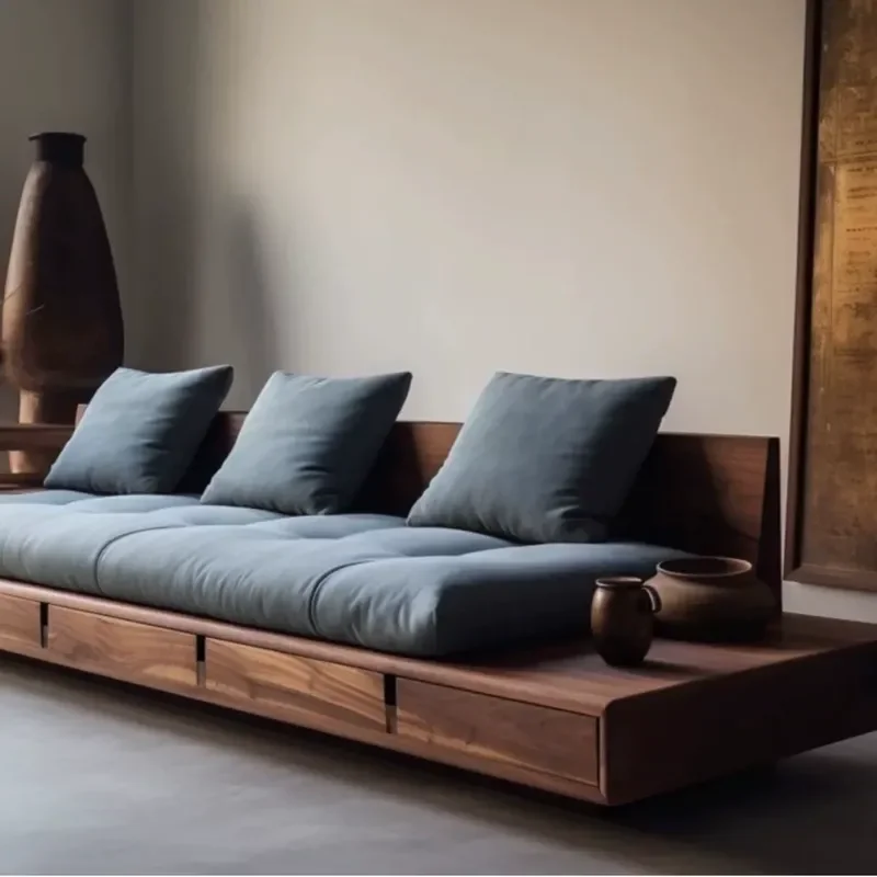 New Chinese Style Solid Wood Sofa Set Modern Simple Living Room Villa Furniture Zen Ash Wood Sofa Combination