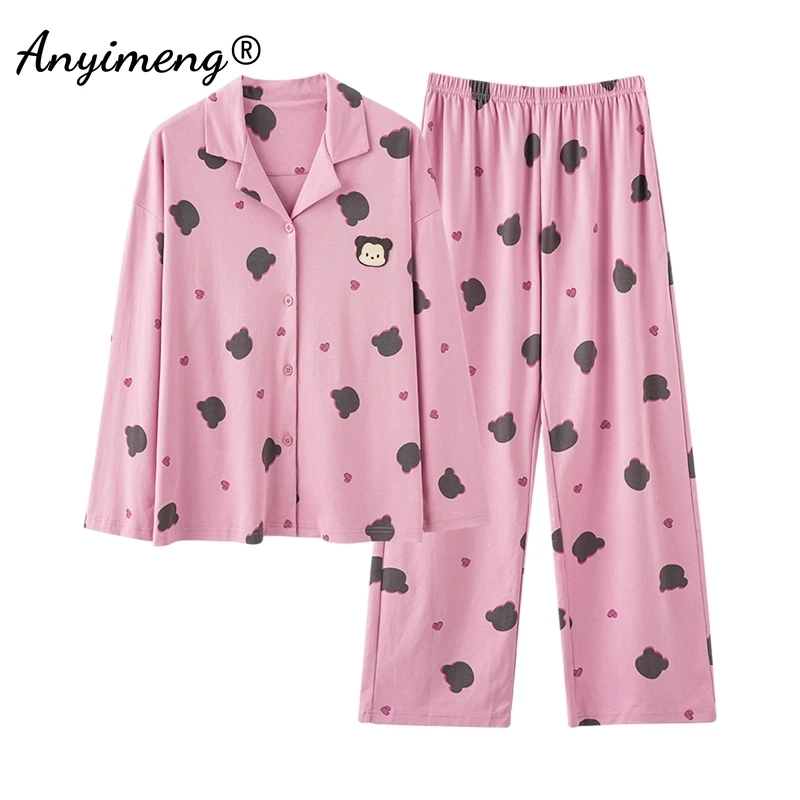 New Autumn Winter Tulip Print Pajamas Long Sleeves Cotton Women Pijamas Simple Style Fashion Sleepwear Woman Cardigan Nightwear