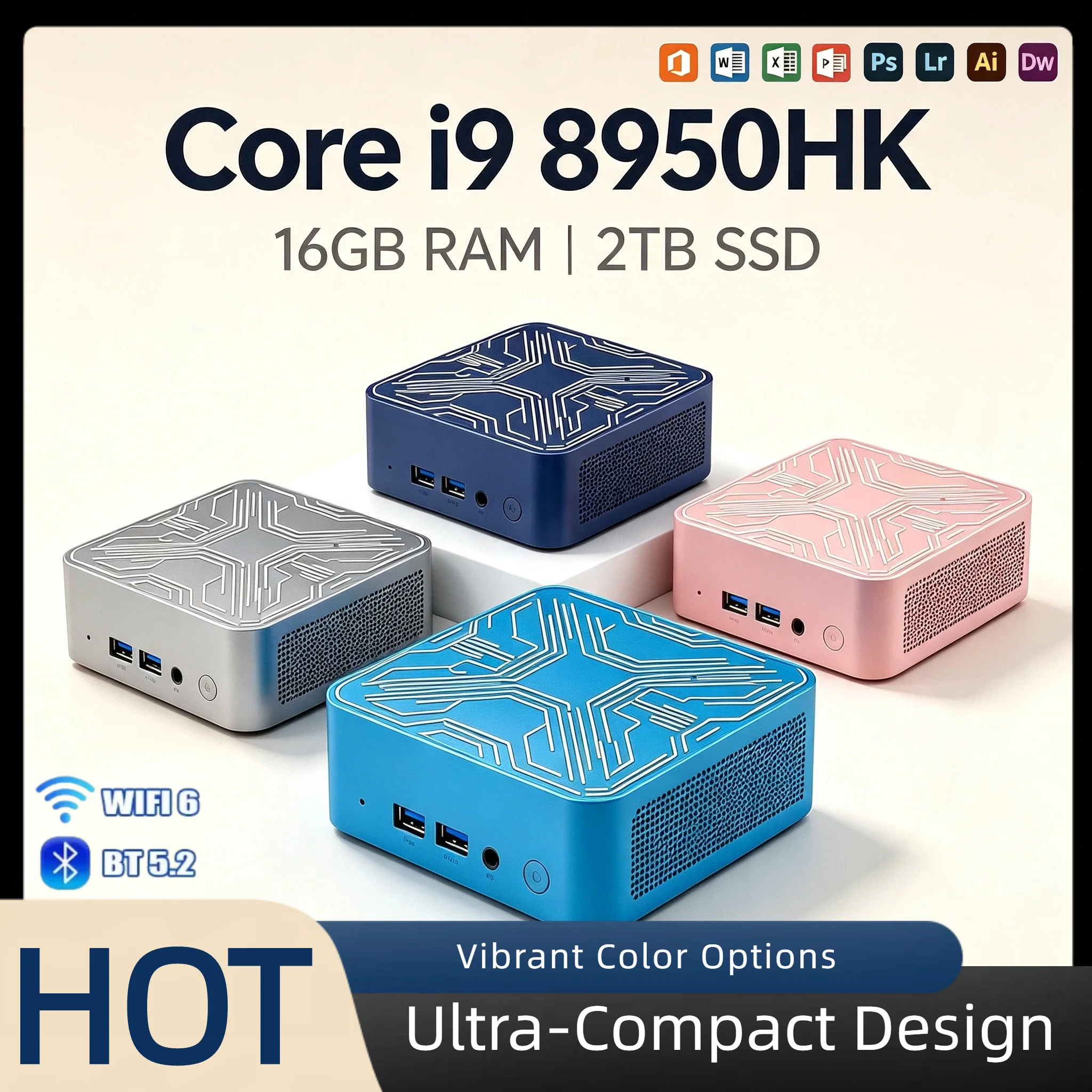 Intel Core i9-8950HK Small Form Factor PC 16GB RAM 2TB NVMe SSD Triple 4K HDMI WiFi6 BT5.2 High Speed Office Desktop Pro