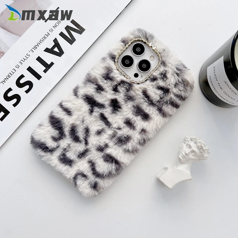 Fashion Plush Fur Phone Case For iPhone 14 Plus 13 12 11 Pro Max mini XS MAX XR X 8 7 6S Plus Leopard Fluffy Soft Case