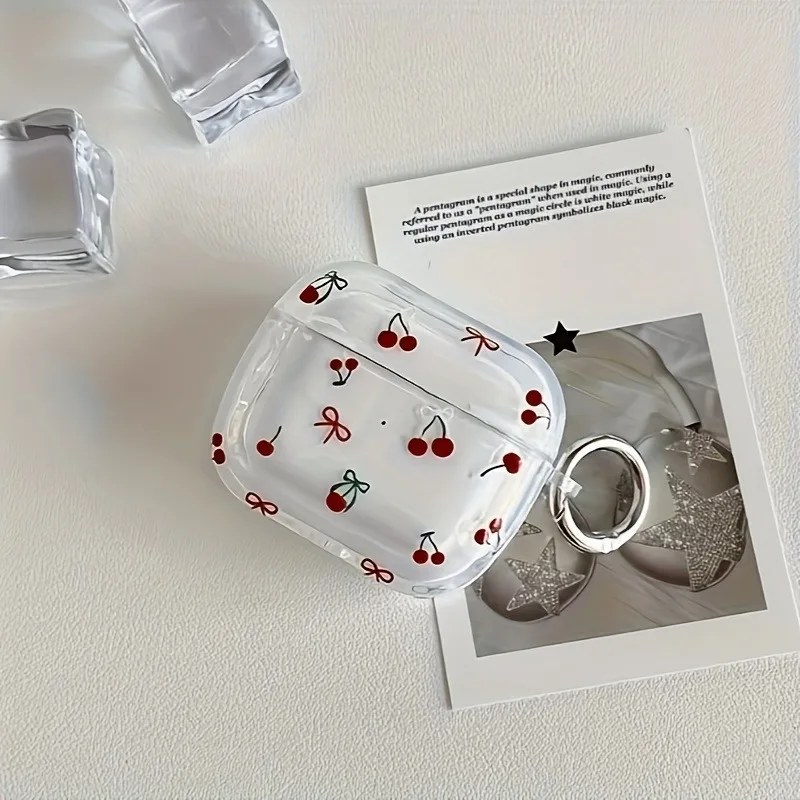 Cute Cherry Bow Earphone Case for Apple AirPods 1/2/3/4 Shockproof Earbud Cover for AirPods Pro3/Pro2/Pro Clear Protective Case view 3