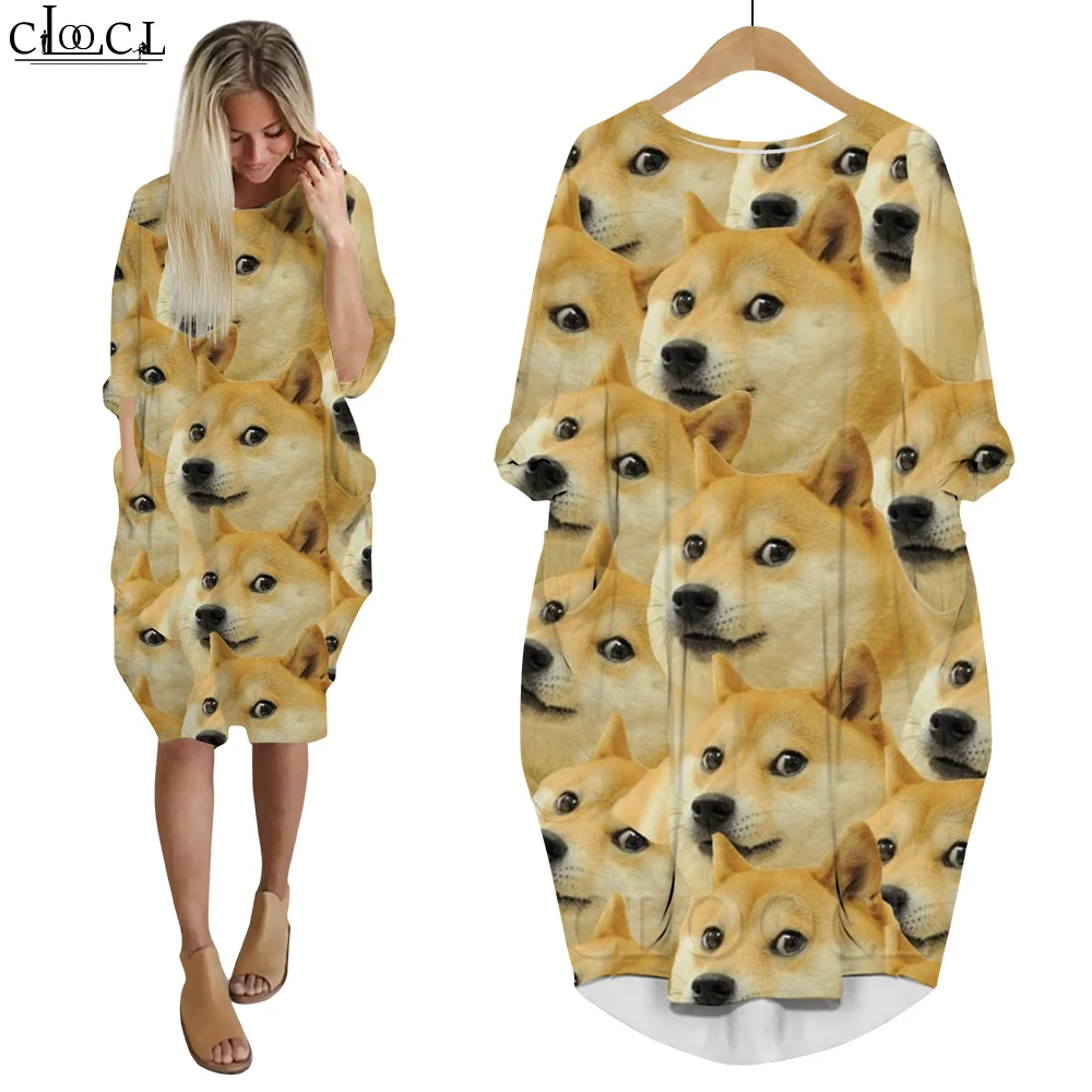 CLOOCL Jurken Lange mouw Slanke losse polyester vestidos Bulldog Digitaal printen Baggy gewaad Mode Oversized shirtjurken