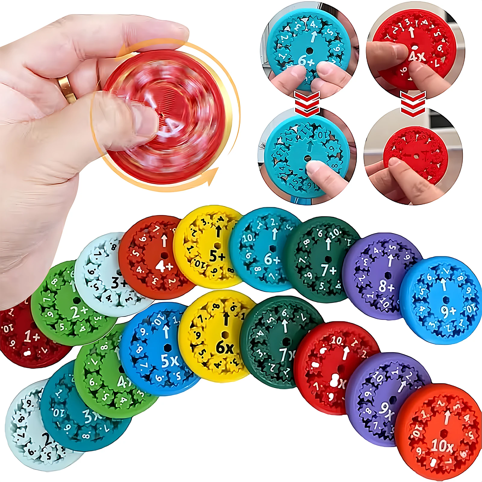 Math Fidget Spinners Set - Educational Math Fact Spinners for Interactive Multiplication & Division Practice