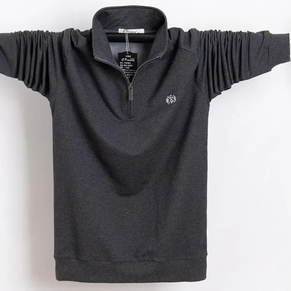 الرجال قميص بولو 2019 القطن الخالص الرجال الأعمال عارضة الذكور قميص بولو الخريف طويلة الأكمام الوقوف طوق قميص بولو زائد حجم 5XL 6XL