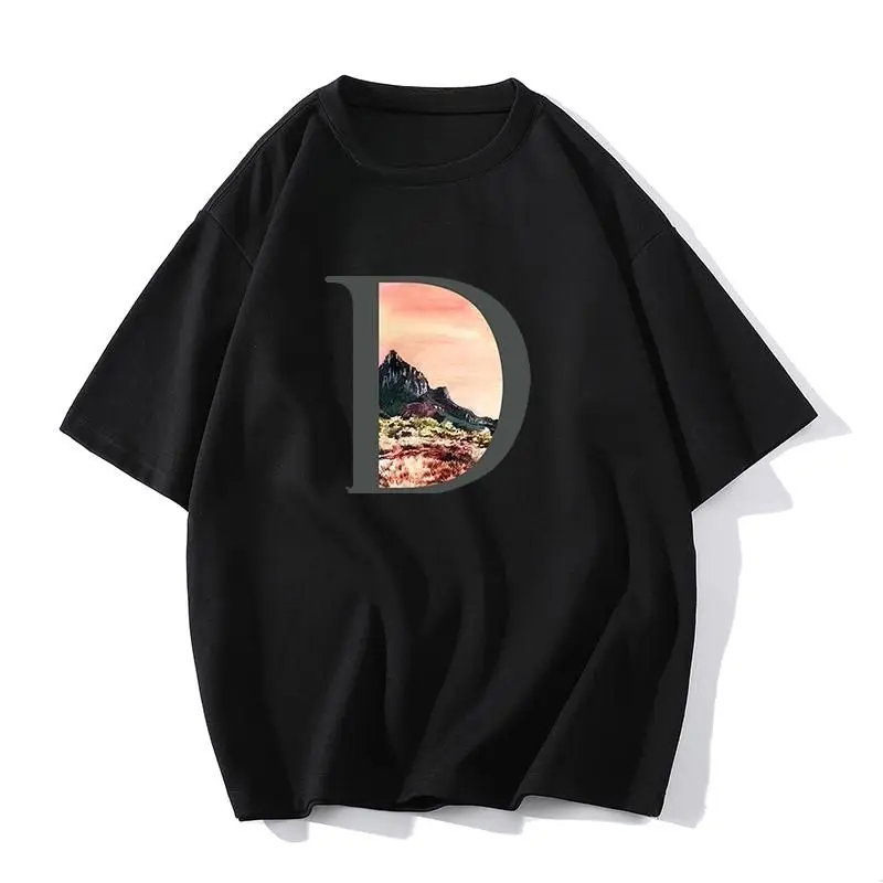 

Spring and Summer Cotton Lightweight Luxury High-end Letter Printed Popular Casual Round Neck Men's and Women's T-shirts