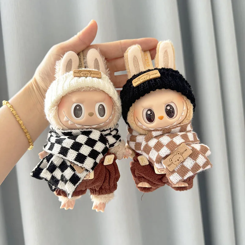 Para labubu v1 v2 v3 boneca cachecol macacão terno diy bonito terno para labubu roupas vestir-se acessórios de decoração presentes das crianças