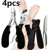 4pcs Professional Toenail Clipper Set - Stainless Steel, Wide Jaw, Splash-Proof & Easy to Clean - Perfect for Thick Nails, Men