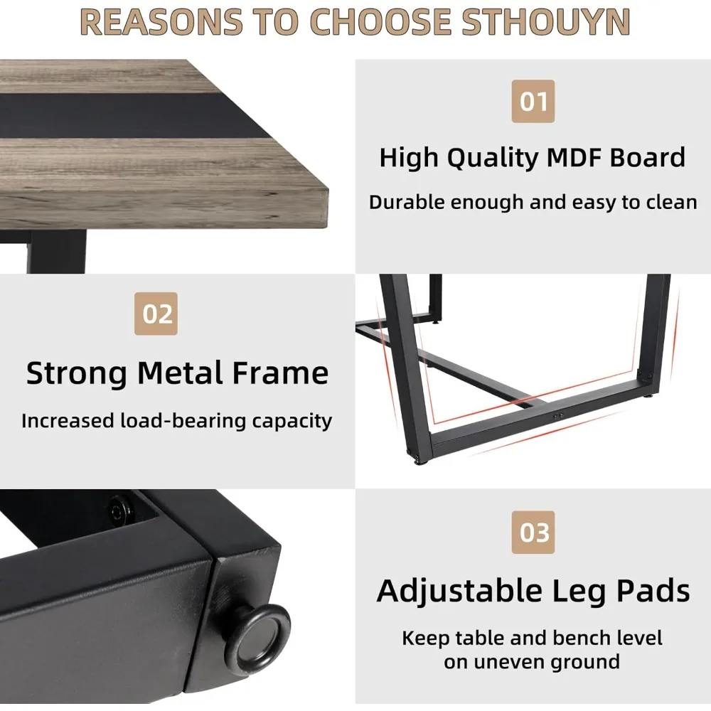 71" 6ft Large Dinner Table for 6-8, Rectangular Farmhouse Modern Kitchen Table – Black & Grey Industrial