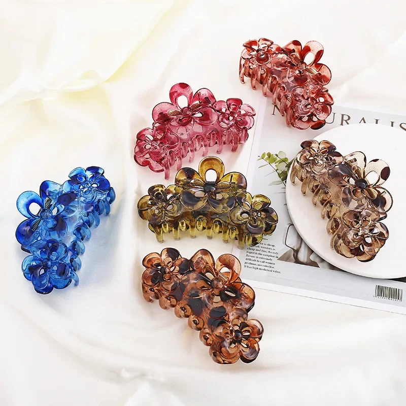 New Ins Hair Accessories Female Large Hollow Flower Claw Shark Clip Lace Hairpin Plate Hair Ponytail Fashion Top Clip