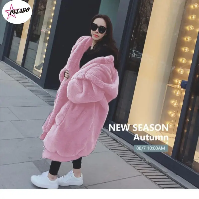 

Куртка PULABO женская зимняя из искусственного меха, длинная теплая парка, худи свободного покроя, верхняя одежда, большие размеры