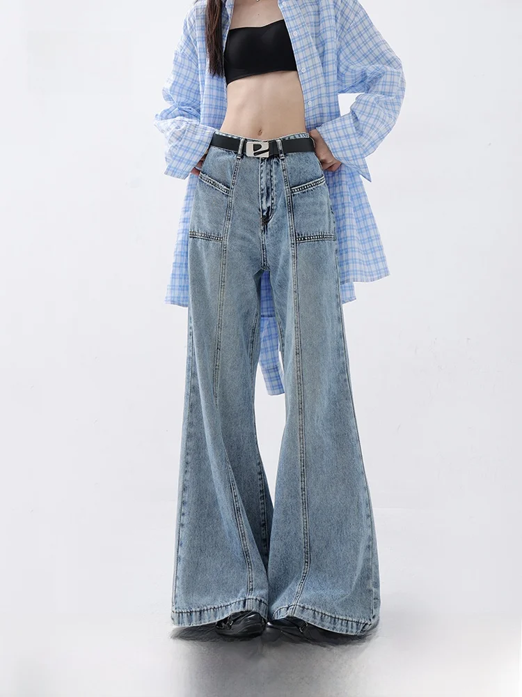 

Весна-лето, новые синие свободные джинсы с микро-клеш, женские дизайнерские драпированные утягивающие брюки длиной до пола