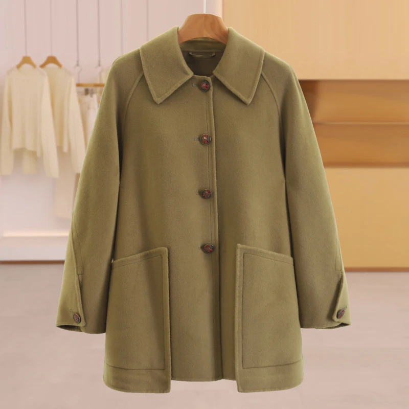 Double-Faced Woolen Coat Irregular Hemline Long Sve Women's Winter Faion Brand Hao Straight Cut Regular Length Button Cl...