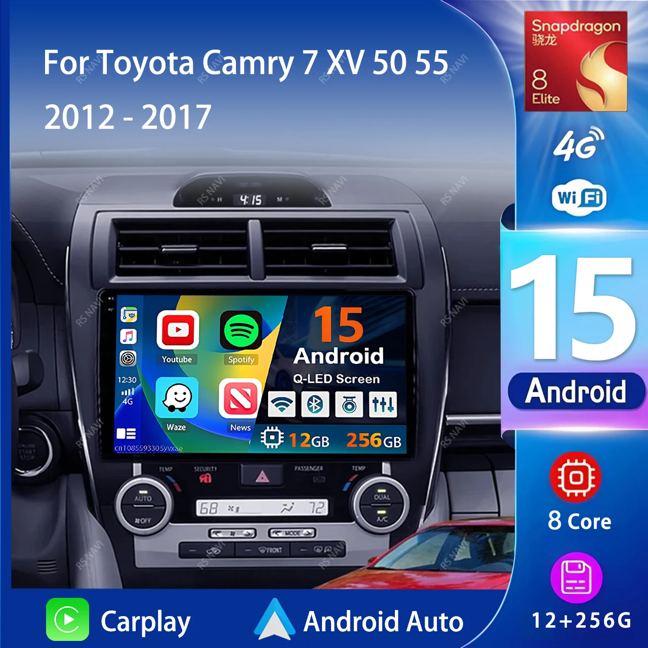 Radio Multimedia para Auto con Android 16 y Carplay para Toyota Camry 7 XV 50 55 2012-2017, Autoradio Estéreo 2din