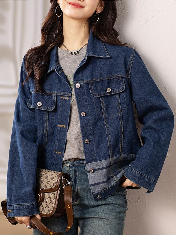 

Ladies' Faionable ort Denim Jaet Casual Leisure Top Spring Autumn Winter New Arrival Small Size Ele Sle Button Cl...