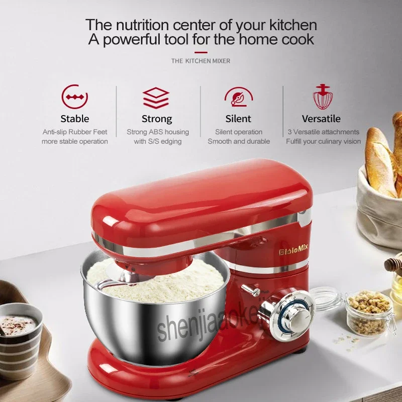 Stainless Steel 6-speed Household Electric Food Stand Mixer Egg Whisk Dough Cream Blender Kitchen Appliance 5L 600W 110-220V