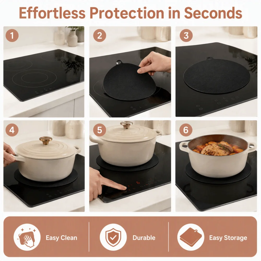 5PCS Round Silicone Induction Cooker Mat Black Durable Heat Insulated Pad Compatible Scratch Proof Pad Stove Top Protection