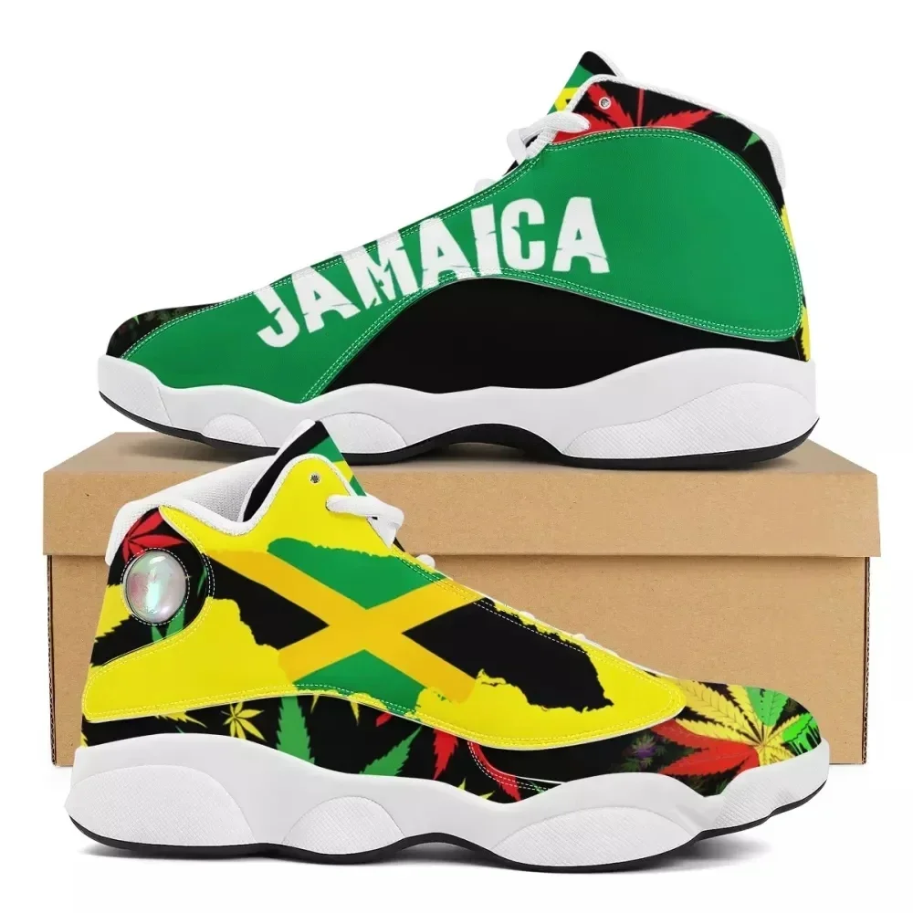 

WHEREISART 2021 Brand Couple Sneakers Jamaica Flag Art Print On Demand Men Air Cushion Basketball Shoes Leather Sports Shoes