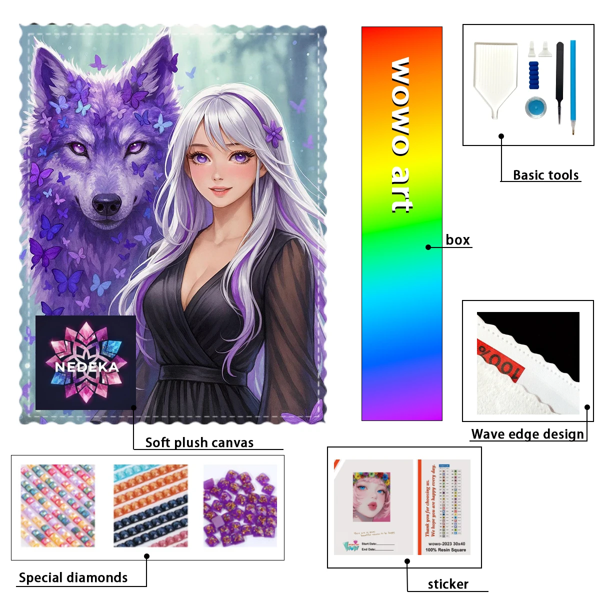 

【NEDEKA_ Diamond Art】Purple Wolf and Girl AB Rhinestone FD Rhinestone Perfect Resin Diamond