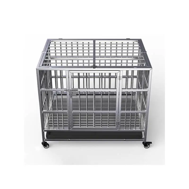 

Outdoor Heavy High Strength Stainless Dog Cages With Wheels, Foldable Strong Stainless Steel Large Dog Cage Metal Dog Kennel