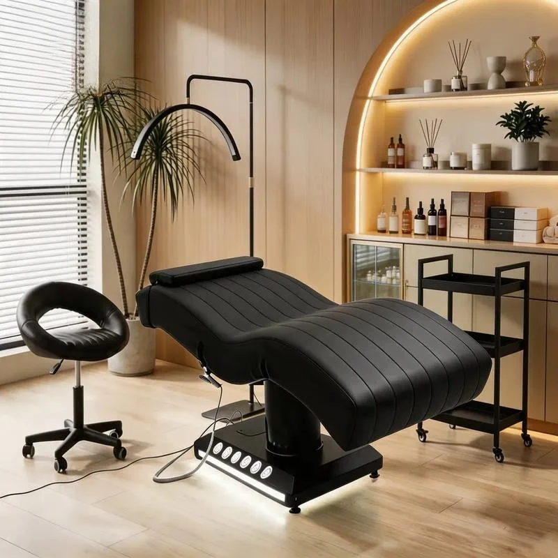 Black Electric Massage Bed Foldable Therapeutic Beauty Salon Spa Table Modern Curved Design for Gym Cosmetologist
