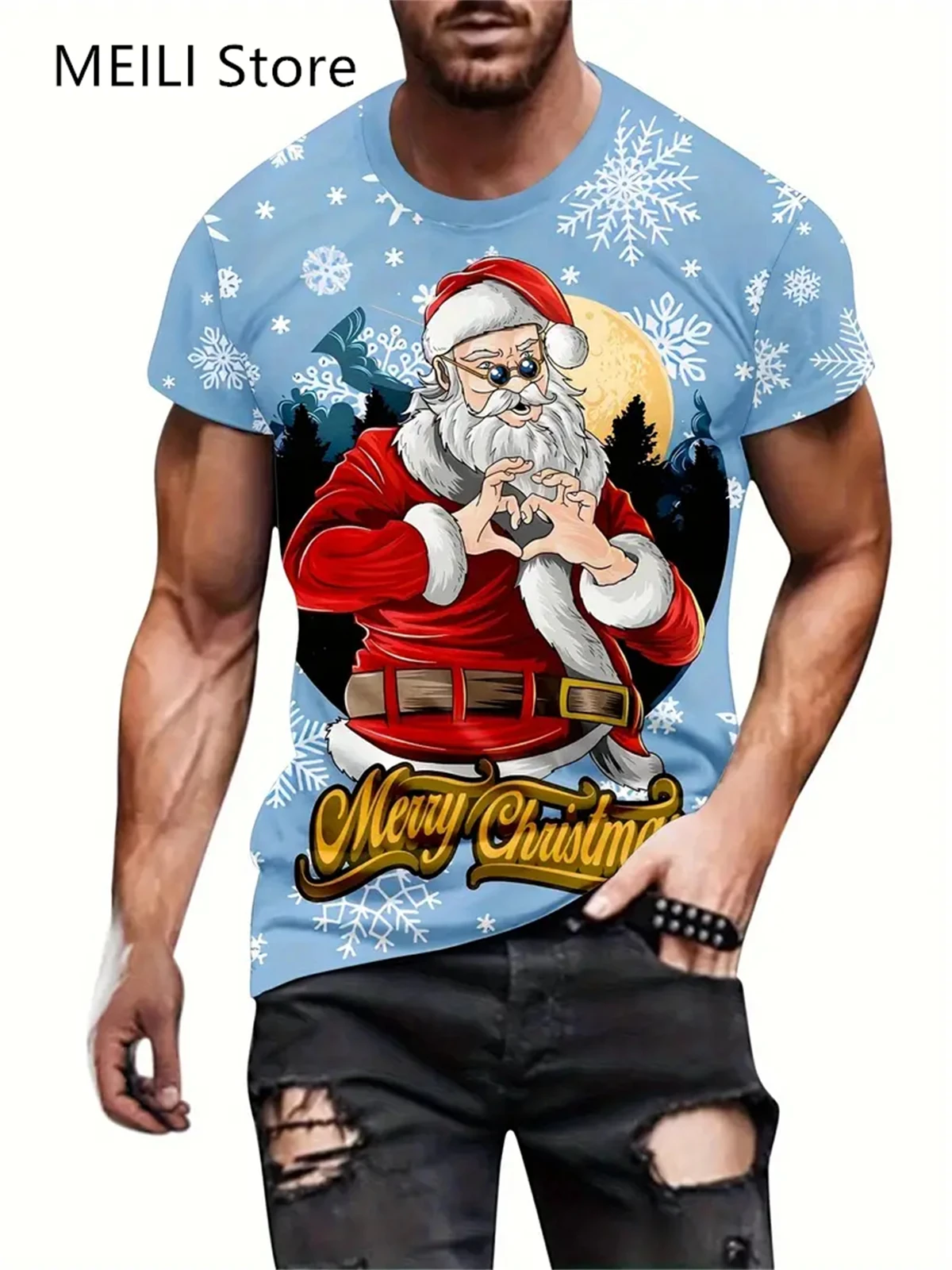 Christmas T-Shirts Summer Funny Santa Claus Fashion Tops Tee Mens Shirts Summer Holiday Boys Casual Crew Neck Oversized T-Shirts image 6