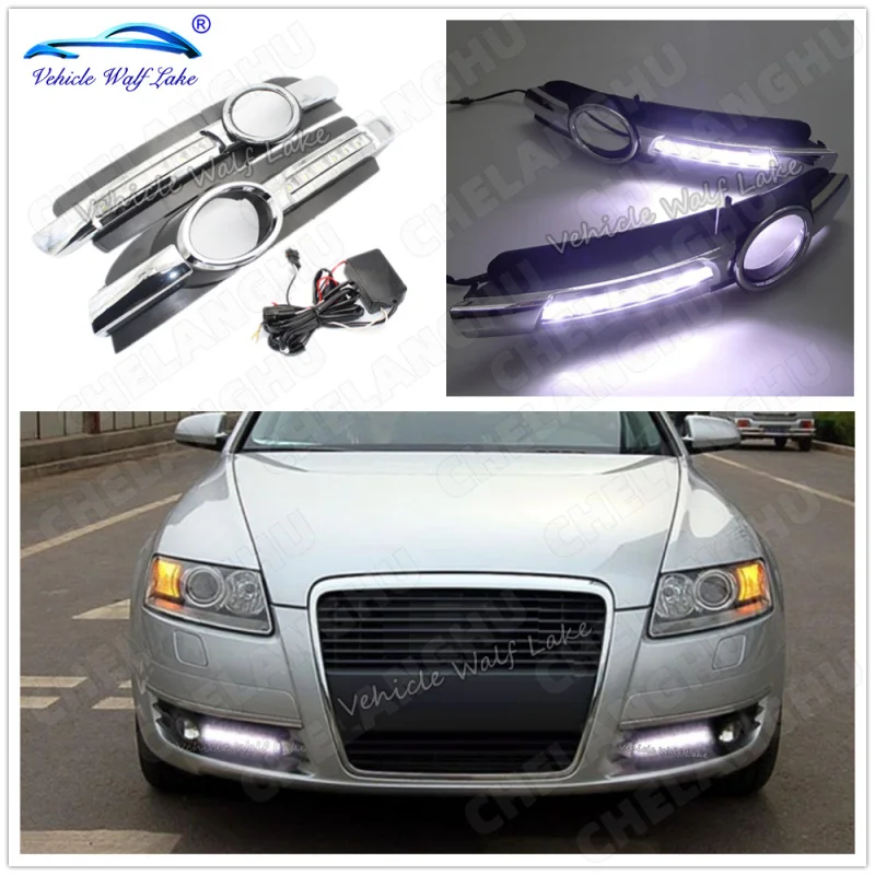 2pcs LED DRL For AUDI A6 C6 2005 2006 2007 2008 Car LED DRL Daytime Running Light Fog Lamp Grille And Waterproof Wire Of Harness