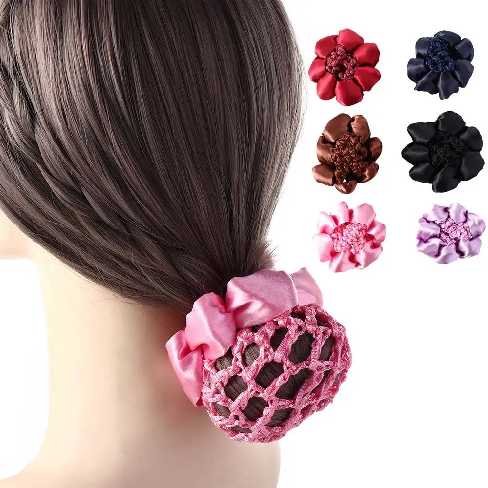 Elegant Flower Hair Net Girl Hotel Bun Snood Nurse Hair Cover Net Ponytail Holder Dance Elastic Tie Headwear Hair Accessories