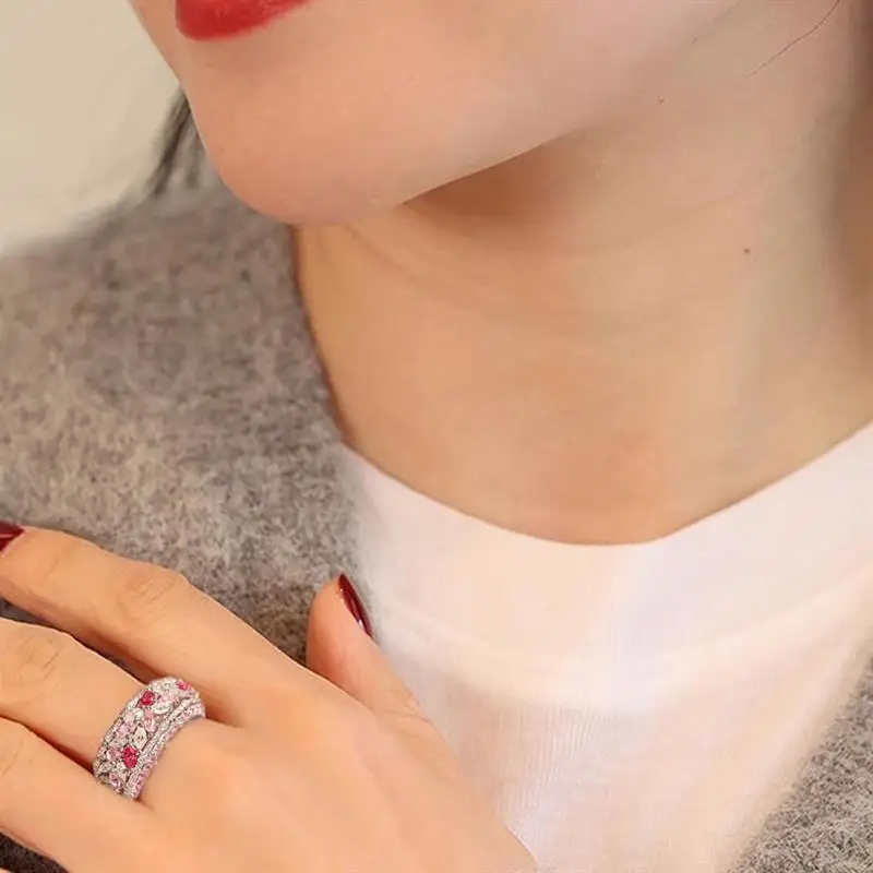 Huitan Anmutiger silberfarbener Damenring, ästhetischer Hochzeits- und Verlobungsring mit Marquise-Form, mehrere Farben, CZ, trendiges Accessoires-Schmuckstück – Detail 3