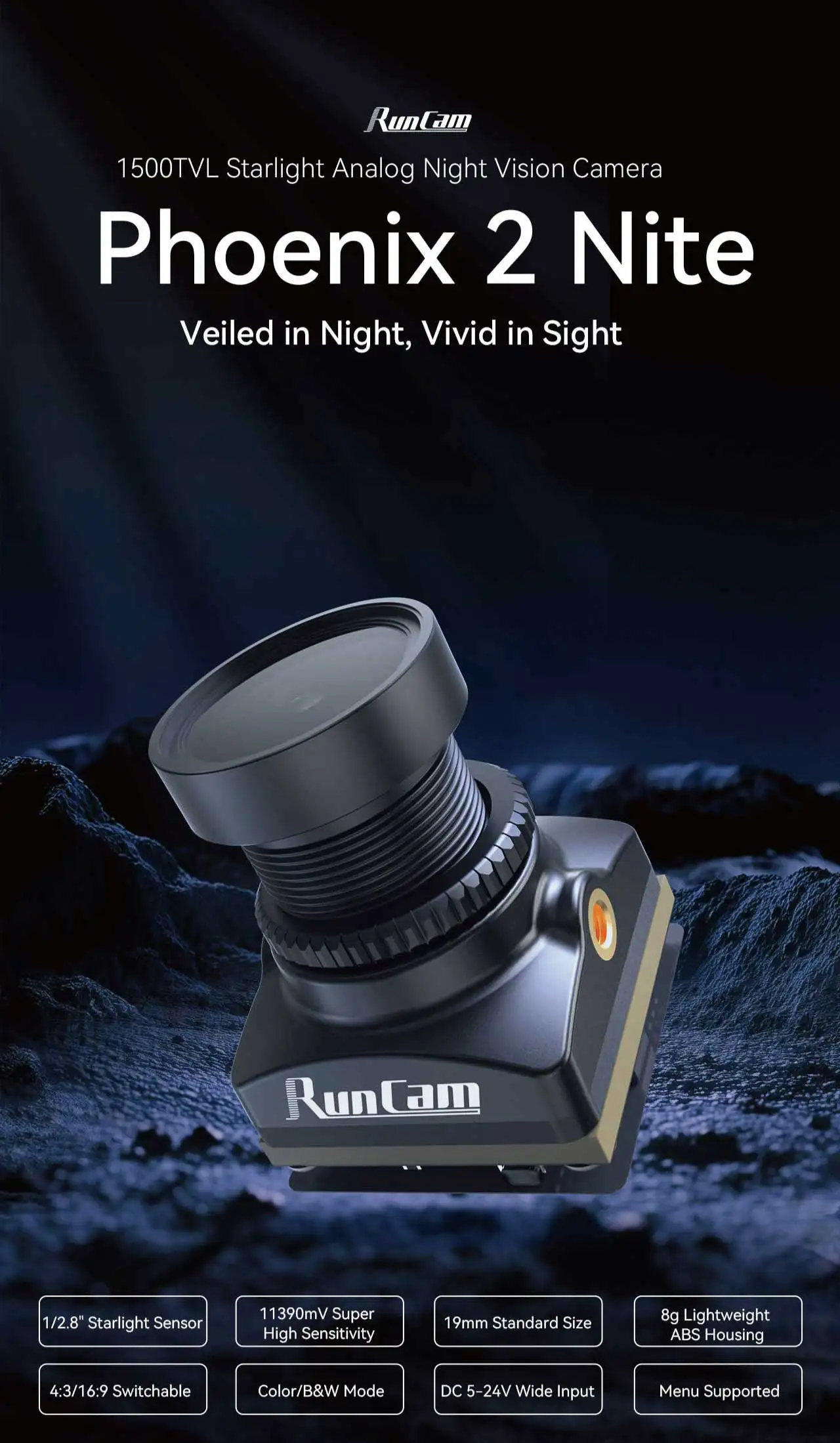

RunCam Phoenix 2 Nite New Night Vision Camera Optimized from Night Eagle 3 and Phoenix 2Pro