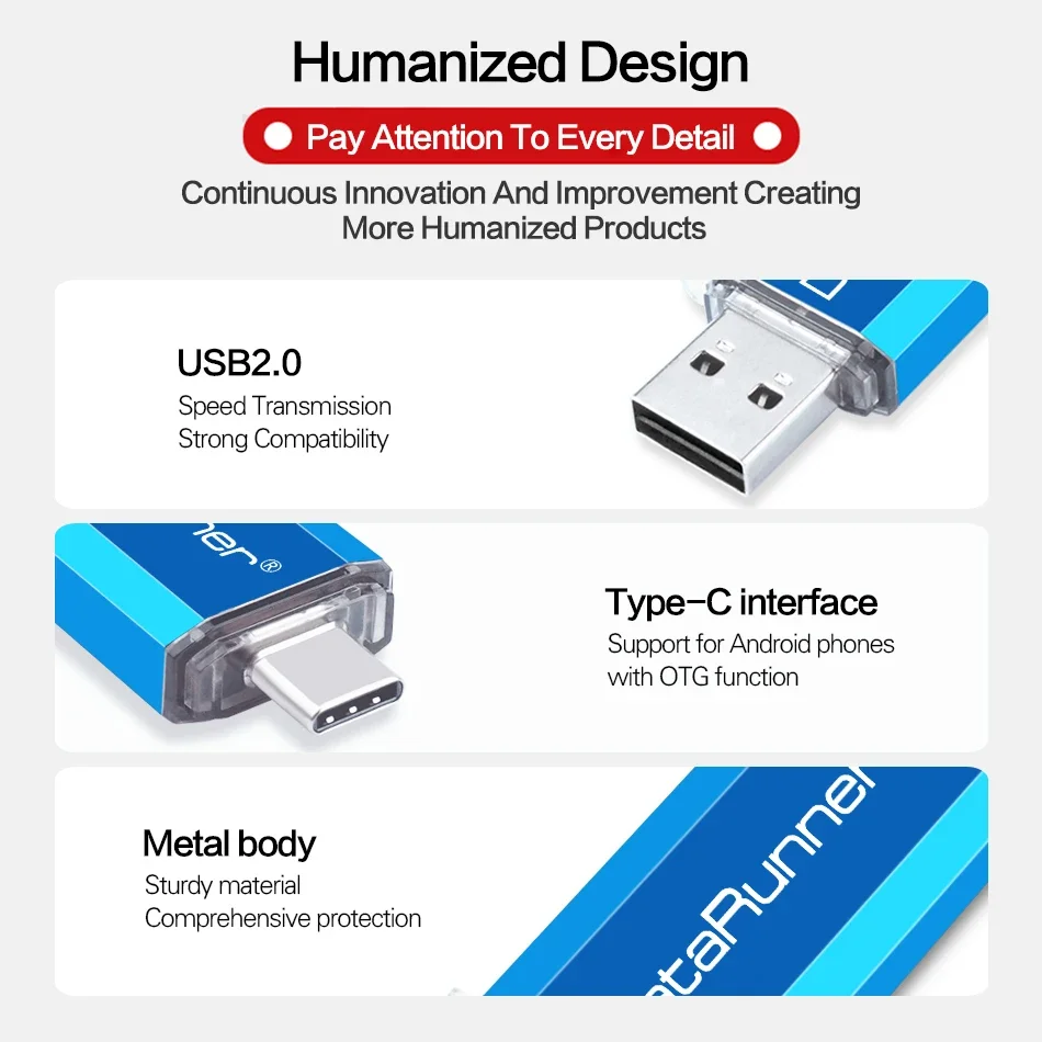 DataRunner-Clé USB 2.0 pour Android et PC de Type C, Support à Mémoire de 8 Go 16 Go 64 Go 32 Go 128 Go