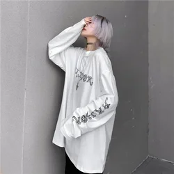 Long Sleeve White T Shirt for Women  Tshirt Goth Gothic Graphic Tee Korean Clothes Horror Emo Alt Clothing Tops 2024