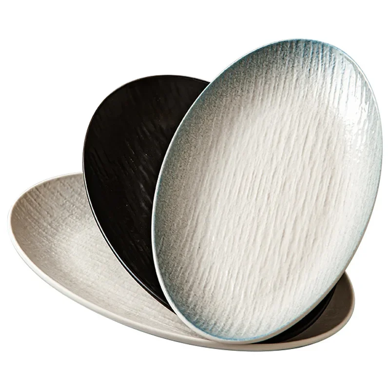 

Underglaze color Nordic style restaurant fish plate Household steamed fish plate Large oval commercial tableware