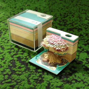 Three-dimensional Sticky Note Paper Hand-tearable Sticky Note Creative Art Paper Carving Tree House Desktop Small Ornaments