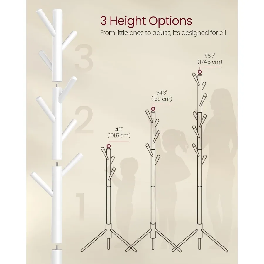 رف معطف من الخشب الصلب قائم بذاته على شكل شجرة مع 8 خطافات تتميز بـ 3 خيارات للارتفاع مثالية لتنظيم قبعات الملابس والحقيبة #6