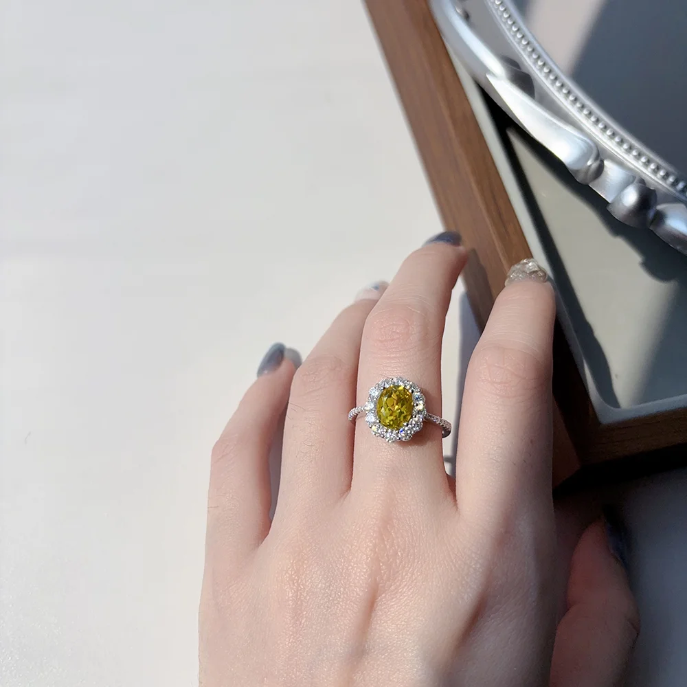 OEVAS 2.988cttw 7x9mm Lab Grown Canary Yellow Sapphire Ring 100% S925 Sterling Silver inlay Moissanite For Women Fine Jewelry view 4