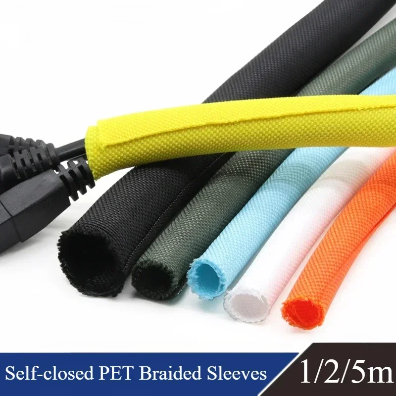 1/2/5m Self Closing PET Expandable Braided Sleeve Insulated Wrap Self Close Sleeved Cable Protecter Self-Closed Cable Organiser