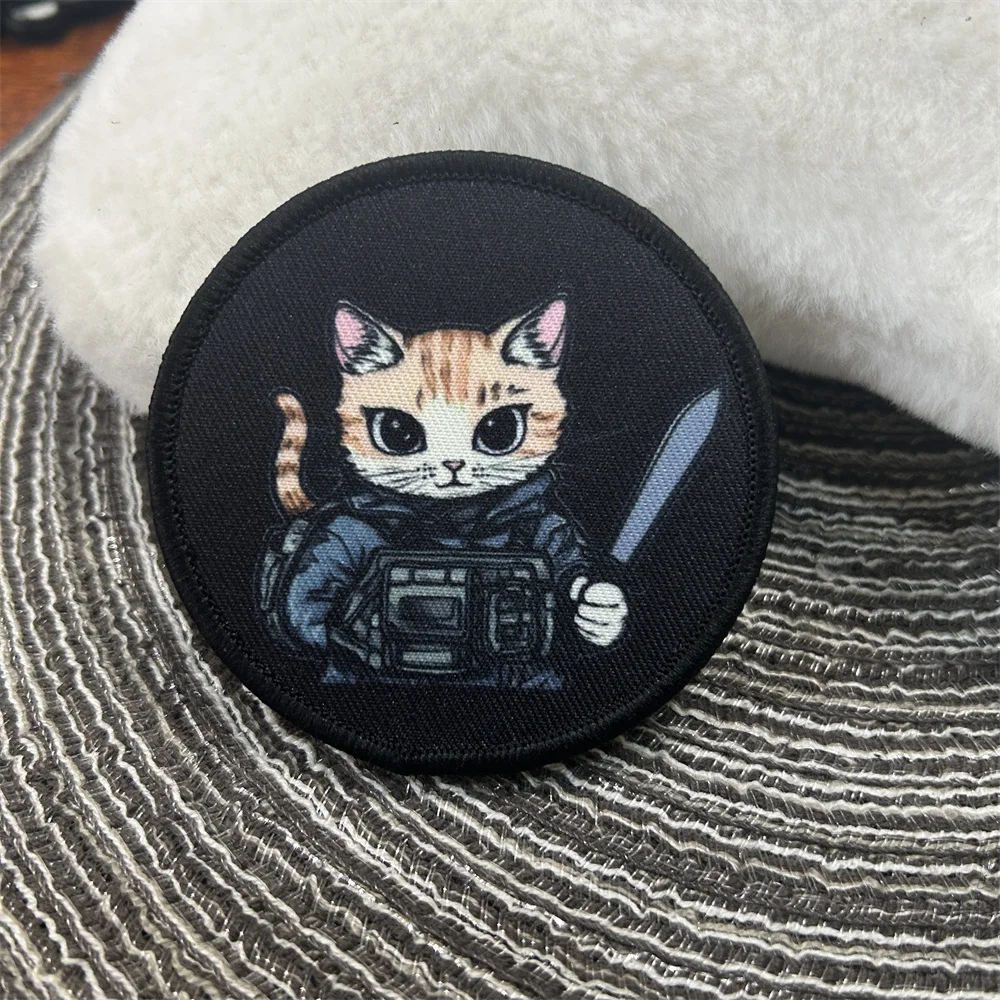 

Funny Cartoon Violence Cat Morale Badge Cat warrior Patch Outdoor Adventure Military Armband Backpack Equipment Sticker