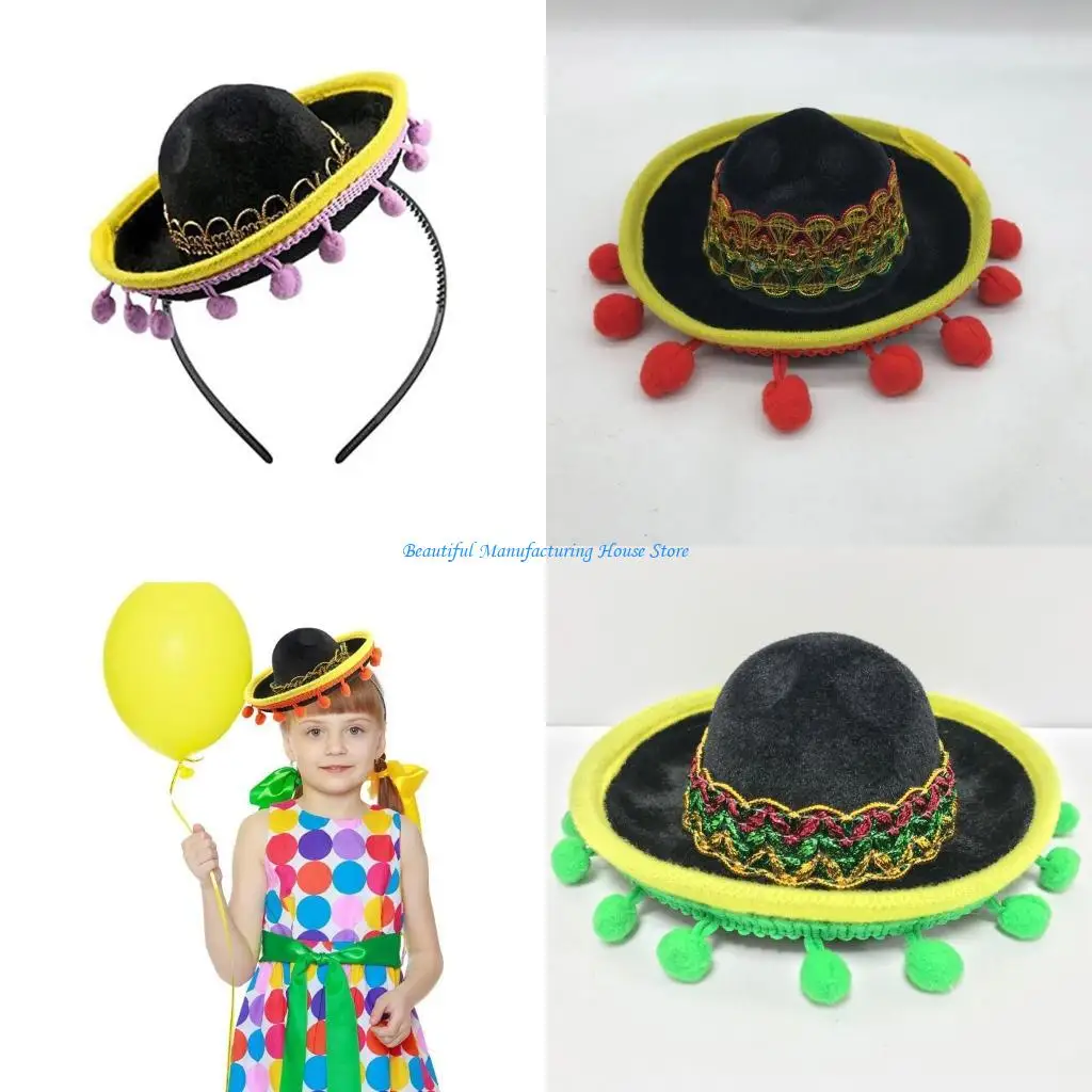 

E56A Mexicans Festival Party Headwear Sombrero Hat Headband Mini MexicanCap Headhoops