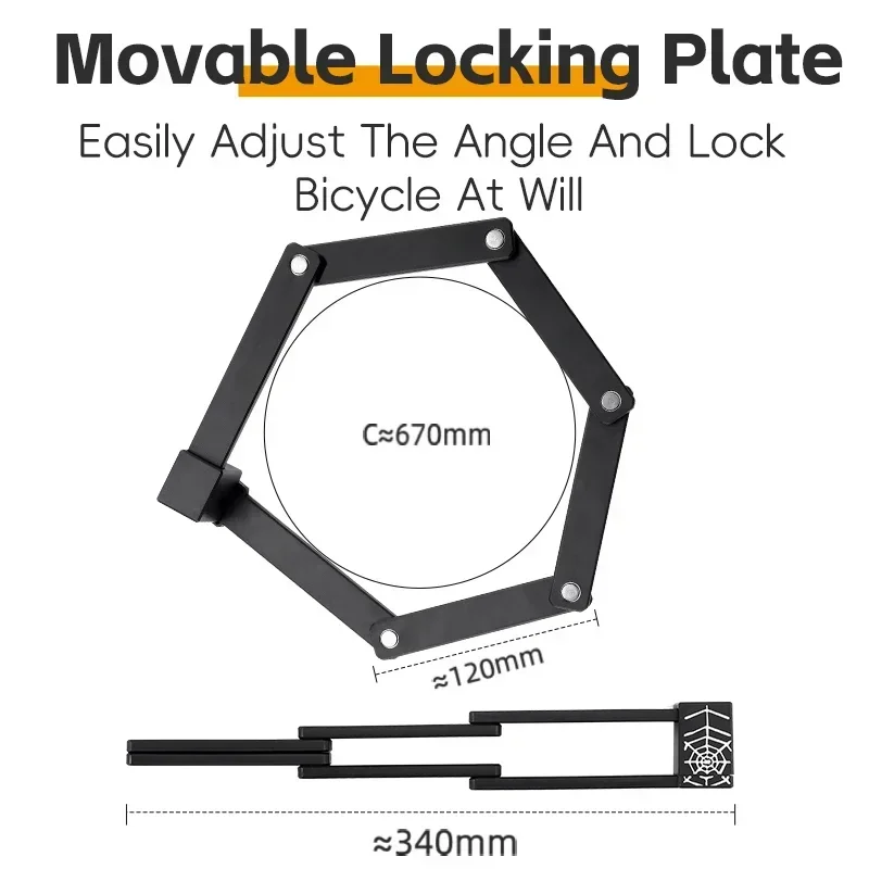 WEST BIKING Portable Folding Lock With 2 Keys Cobweb Pattern Anti-Theft Bicycle Foldable Lock MTB Road Bike Accessories