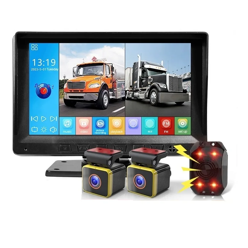 

7-дюймовый комплект MP5 BSD, система мониторинга звуковой и визуальной сигнализации для слепых зон, сенсорный экран IPS с 2 камерой 1080p для автомобиля