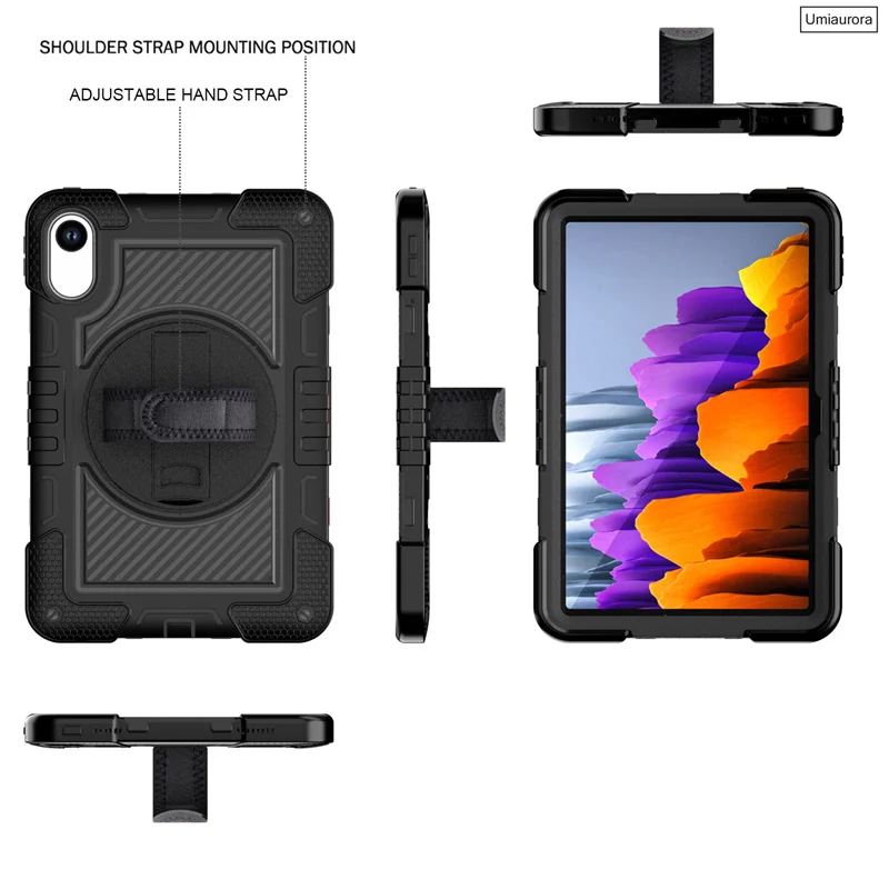 For Xiaomi Redmi Pad SE 8.7 10.6 Pad2 11 inch 360 Rotation Hand Shoulder Strap Stand Tablet Case Shockproof Rugged Cover Funda