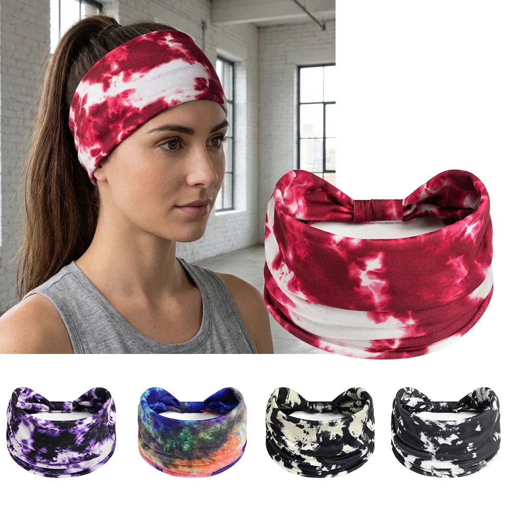 

Yoga Workout Hair Accessories Knotted Wide Headwrap Turban Sports Sweatbands Hairband Tie Dye Headband Women Stretch Bandana