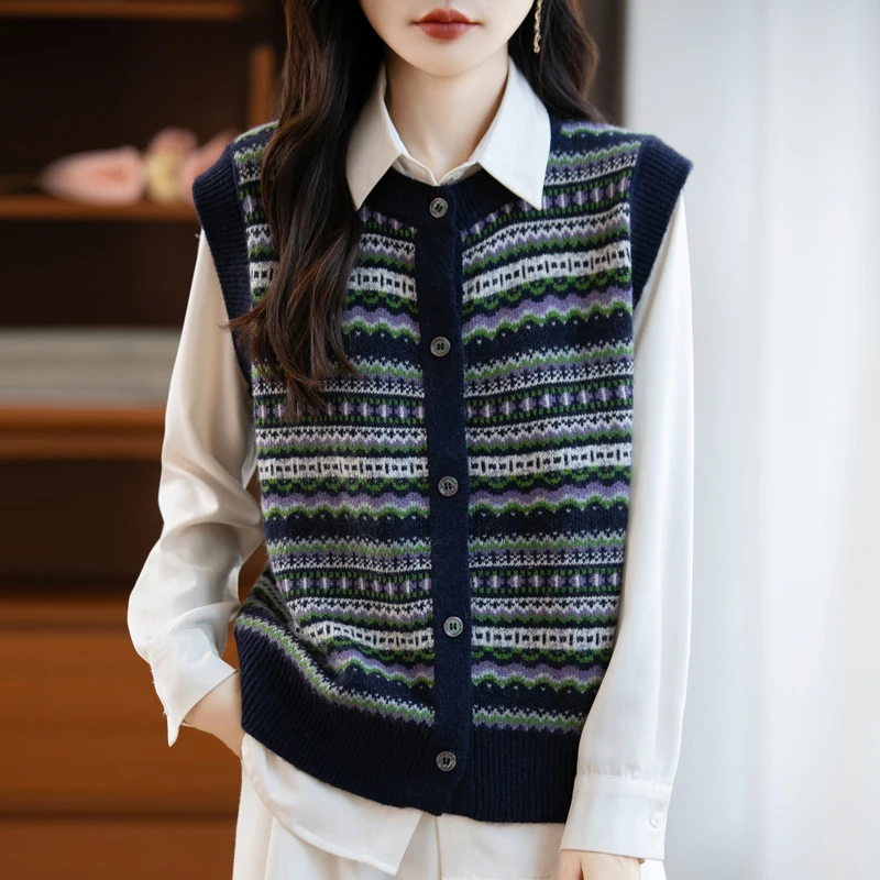 Retro folk style knitted cardigan women's padded warm bottoming coat cashmere sweater