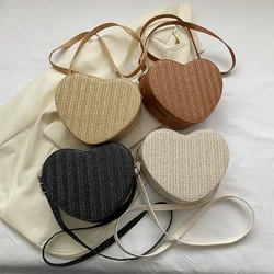 Moda damska torba na ramię torba na zakupy torebka damska torby ze słomy Satchel PU Love Heart Shape Crossbody torby na co dzień mała torebka